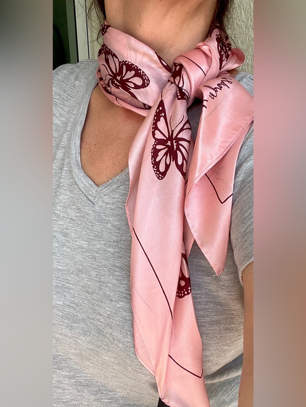 Kate Spade Butterfly 100% SILK square scarf pink burgundy NWT